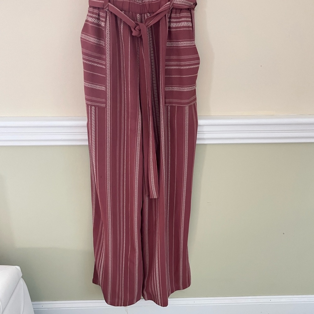 MONTEAU Pink Mauve Striped Wide-Leg Sleeveless Jumpsuit with Tie Waist M NWOT - Picture 5 of 9